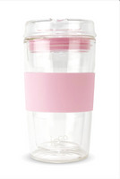IOCO 12OZ Marsh Mallow Pink Reusable Glass Coffee Traveler Cup