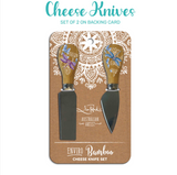 Lisa Pollock Set of 2 Cheese Knives on a Card - Lavender dragonflies in purples and pinks