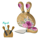 Lisa Pollock Magnetic Cheese Knife Block - Chrysanthemum design - comes with 3 different cheese knifes that magnetise to the back of the bock