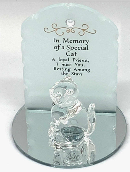 Memorial for Cat in glass and resin - In memory of a special cat - A loyal friend, I miss you. Resting among the stars. Mirror base