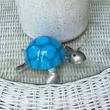 Metal Turtle Deco Blue and Silver - Tiny and Medium