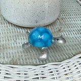 Metal Turtle Deco Blue and Silver - Tiny and Medium
