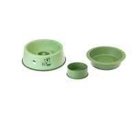 Pets club 3 in 1 feeder bowl in green. It can be used as 3 different bowls Small, medium and Large. Or the base as a slow feeder, the middle as a water bowl and the top as a scoop. 3 bowls shown.
