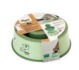 Pets club 3 in 1 feeder bowl in green. It can be used as 3 different bowls Small, medium and Large. Or the base as a slow feeder, the middle as a water bowl and the top as a scoop. Shown in full packaging.