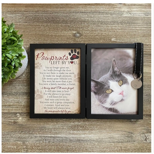Pet Loss Photo Frame Cat with ribbon to place tag or engrave name