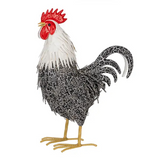 Metal Chicken and Rooster in Black and White Set of 2