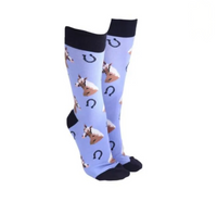 Sock Society - Horse and horse shoes Mauve body with black tops toes  and heels