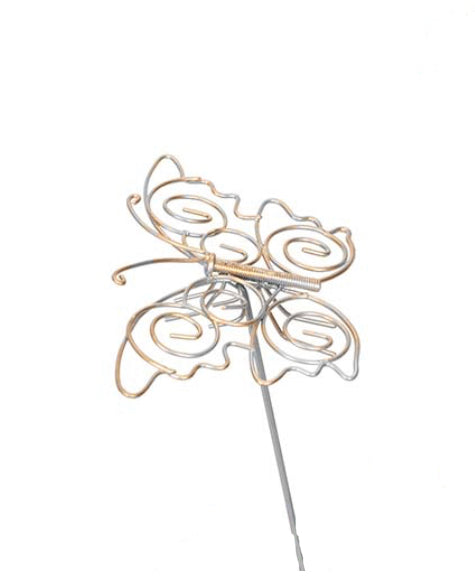 Metal Silver and Copper Butterfly on Stick.