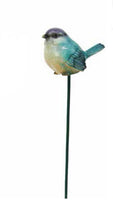 Small Blue Bird on a Stake 24cm Height Bird Made from Resin, Stake is metal