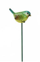 Small Green Bird on a Stake 24cm Height Bird Made from Resin, Stake is metal