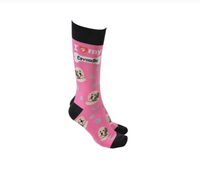 Sock Society - Dog - I love my Cavoodle - Pink Body and Black tops toes and heels