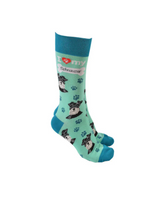 Sock Society - Dog - I love my Schnauzer - Turquoise body with Green top toes and heels