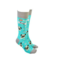 Sock Society - Dog - I love my Pug - Turquoise body with Grey top toes and heels