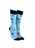 Sock Society Cats in Specs with Light Blue Body and Black Tops Toes and heels