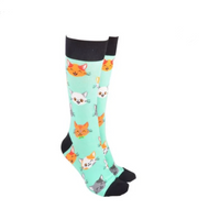 Sock Society - Cute Cats - in Mint Body with Black Tops Toes and Heels
