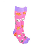 Sock Society - Cute Cats - in Pink Body with Purple Tops Toes and Heels