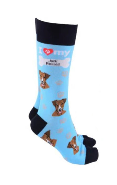 Sock Society - Dog - I love my Jack Russell - Light Blue body with Black top toes and heels