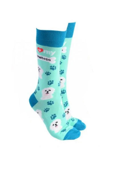 Sock Society - Dog - I love my Maltese - Mint body with Green top toes and heels