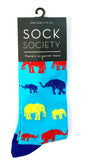 Sock Society - Elephant - Aqua body with Dark Blue top toes and heels