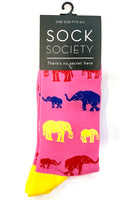 Sock Society - Elephant - Pink body with Yellow top toes and heels