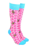 Sock Society Honey Comb Bee - Pink Body with Blue Top, toes and heels
