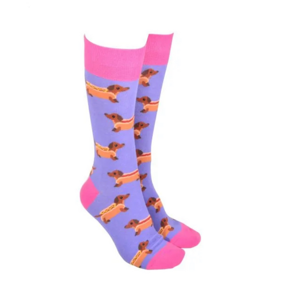 Sock Society Dogs - Hot Dog in Purple body with Pink Tops Toes and Heels