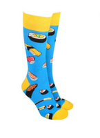 Sock Society Sushi - Mid Blue Body and Yellow Tops Toes and Heels