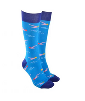 Sock Society Swimming with Aqua Blue Body and Navy Tops Toes and heels