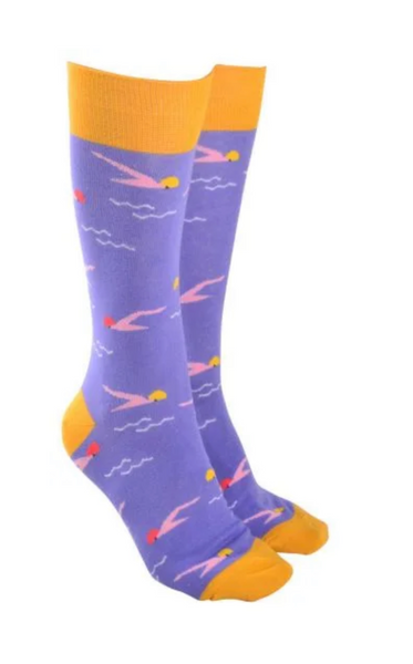 Sock Society Swimming with Mauve Body and Yellow Tops Toes and heels