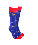 Sock Society Swimming with Navy Body and Red Tops Toes and heels