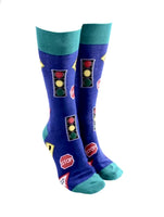 Sock Society Traffic Signs with Navy Blue Body and Green Tops Toes and heels
