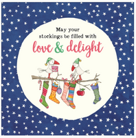 Twigseeds - Christmas Card - May your stockings be filled with ove and Delight. Australian made. Front of cards