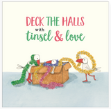 Twigseeds Christmas card - Deck the halls with tinsel and love! Front of Card. Australian Made.