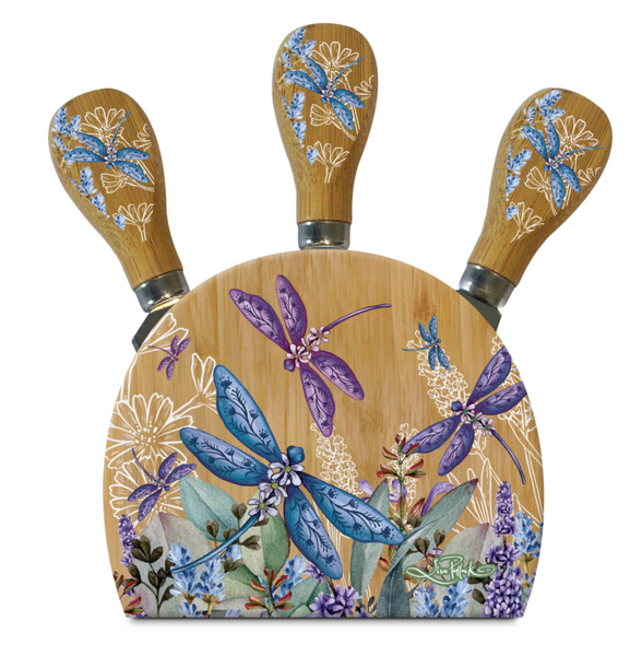 Lavender Dragonflies Knife block set with 3 knives - Lisa Pollock