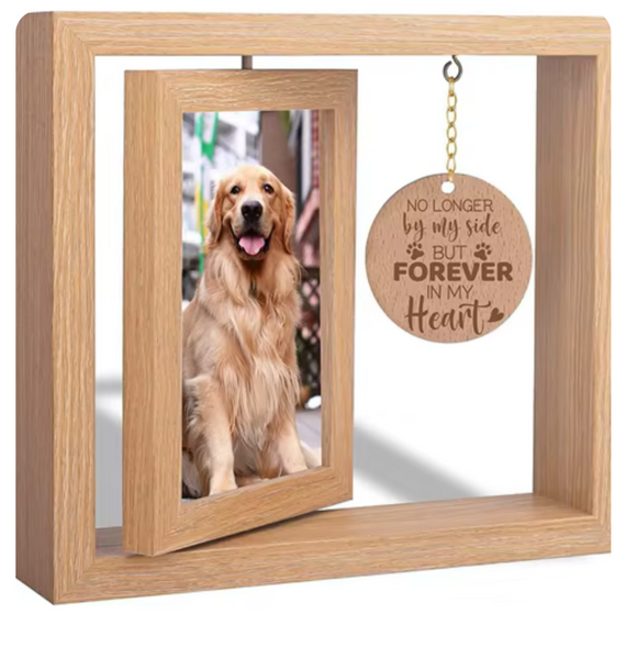 Wooden Memorial Photo Frame in Beach colour - Circle disc states: No longer by my side but forever in my heart.