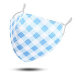 Blue Gingham - Fantastic fitting Maskit Mask - 3 ply cotton mask with 3  x P M2.5 filters.  Maskit masks are machine or hand washable. The PM 2.5 Filtes are not washable - they are disposable. Tapered at nose and chin to fit to face. Adjustable elastic around ears for a snug fit.