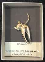 Cat Brooch - with saying - A beautiful life begins with a beautiful mind.
