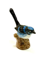 Ceramic Blue Wren on a stump wonderful likeness