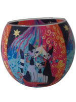 Glowing Glass Cat Family - 3 cats with a star - Candle holder