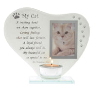 Glass Tealight: Cat: My Cat  A trusting bond we share together, loving feeling that will last forever. A loyal friend you will alway be. My beautiful Cat so special to me. - Copyright - Christine Allan