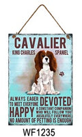 Cavalier King Charlies Spaniel Metal Dog breed signs.  Lovely bright colours signs with each breeds personality traits listed below. Size is 20cm x 27cm each sign. 