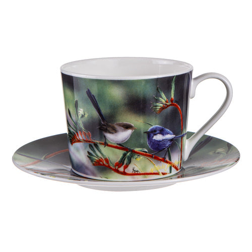 Coral Gum Attraction Australian Wren Cup & Saucer