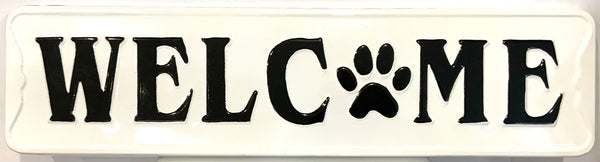 Welcome Sign in Black and White with Paw Print