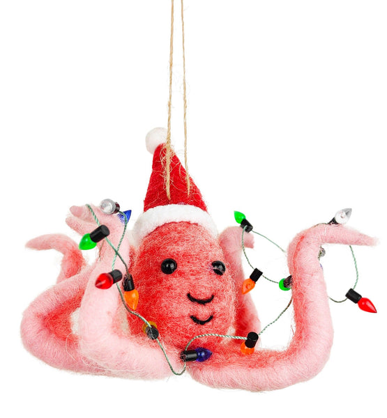 Beautifully created Christmas Octopus hanging decoration in pink.  Dimensions: 8cm x 12cm x 5cm