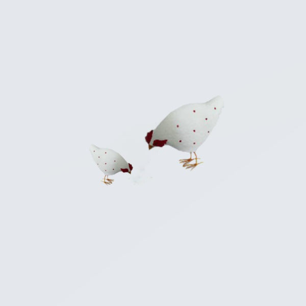 Chicken feeding White with Red dots