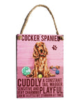 Metal Sign Cocker Spaniel. Metal Dog breed signs.  Lovely bright colours signs with each breeds personality traits listed below. Size is 20cm x 27cm each sign. 