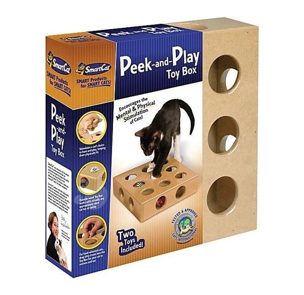 This eco-friendly cat toy  is especially great for indoor cats.Rotate the toys in the box so they are always digging for something different.  Features:  For food-motivated cats, drop kitty treats into the toy box for cats to retrieve and eat Works with virtually any appropriately sized cat toy or catnip Durable wood Toy Box will last for years and looks great with any furnishings Dimensions: 26cm (W) x 26cm (L) x 6cm (H)  (3841)