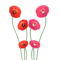 Beautifully presented metal poppies in Red & Pink Great to brighten any garden or pot.  Available in sizes:  Small: 10cm x 10cm x 49cm Medium: 13cm x 12 cm x 75cm Large: 16cm x 14 cm x 90cm