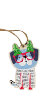 Fun quirky hanging Christmas cutouts in Cat or Dog motive. MDF. Dog Blue black and White