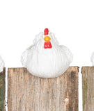 Fun White Polyresin chicken pot sitters in large - available in 3 Assorted designs looking Straight